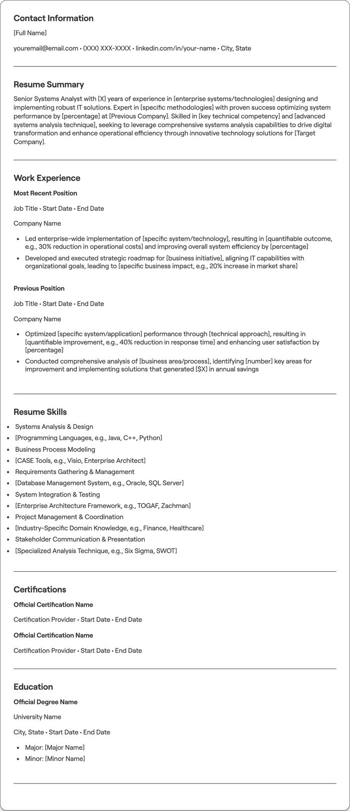 Senior Systems Analyst resume example