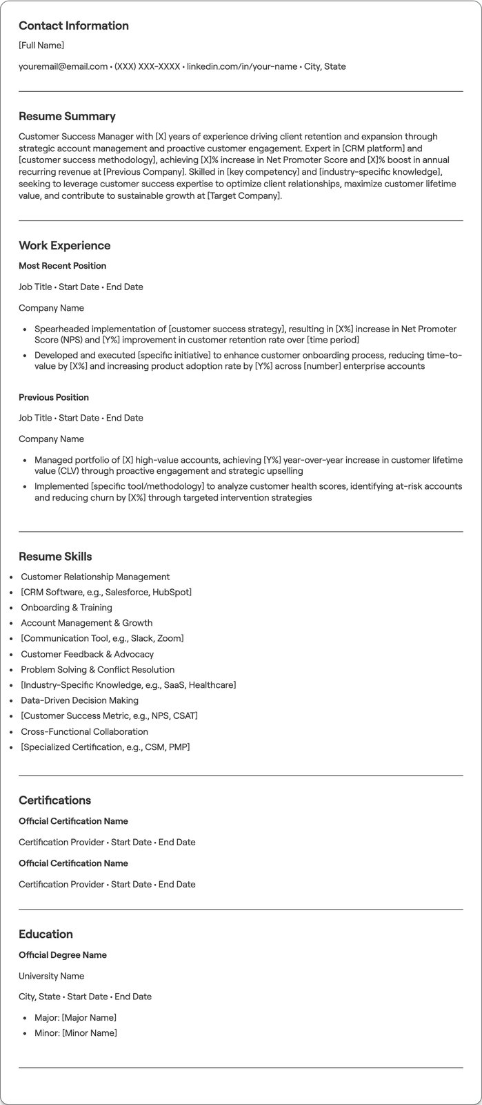 Customer Success Manager resume example