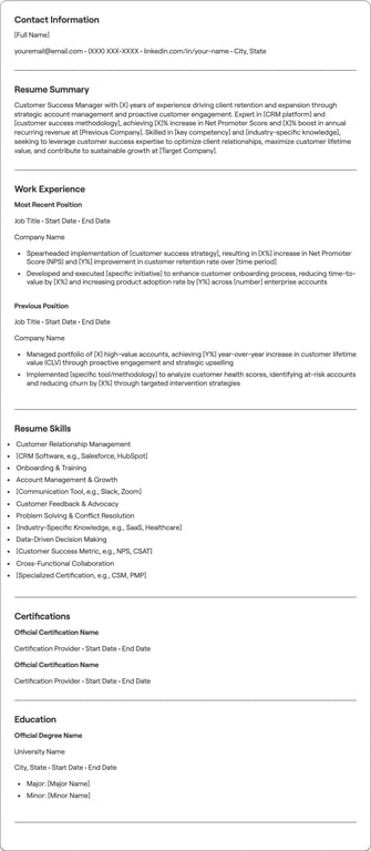 Customer Success Manager resume example