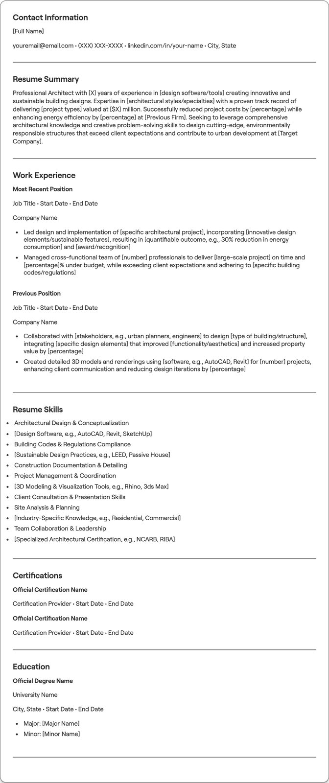 Professional Architecture resume example