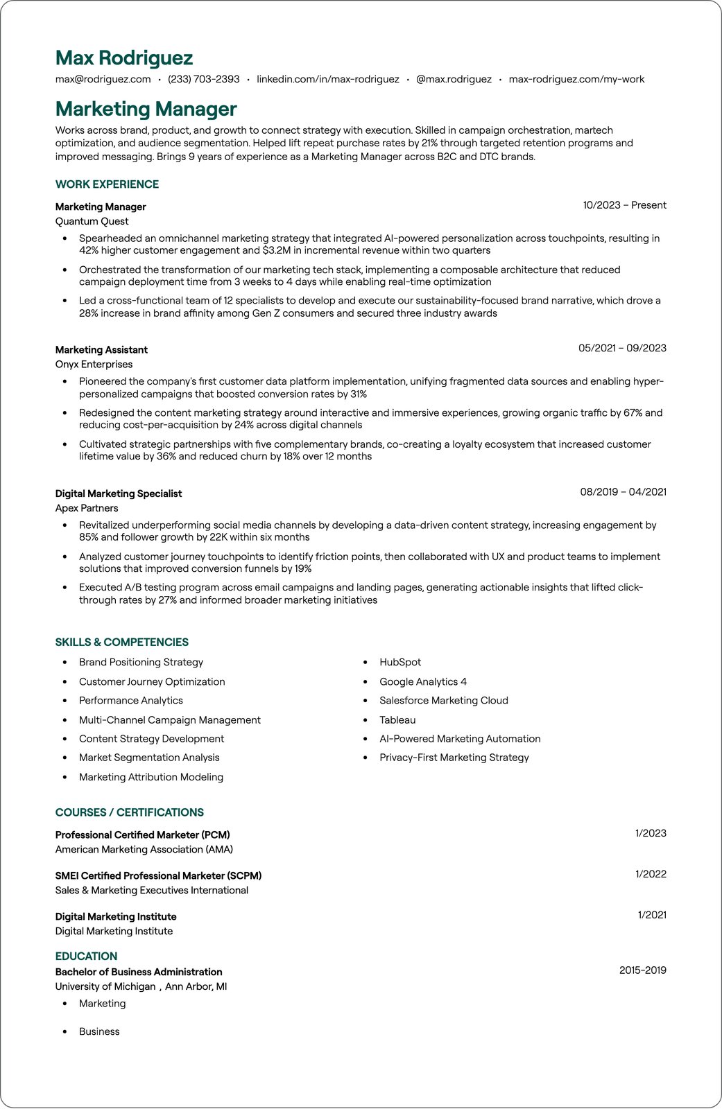 Marketing Communications Manager resume example