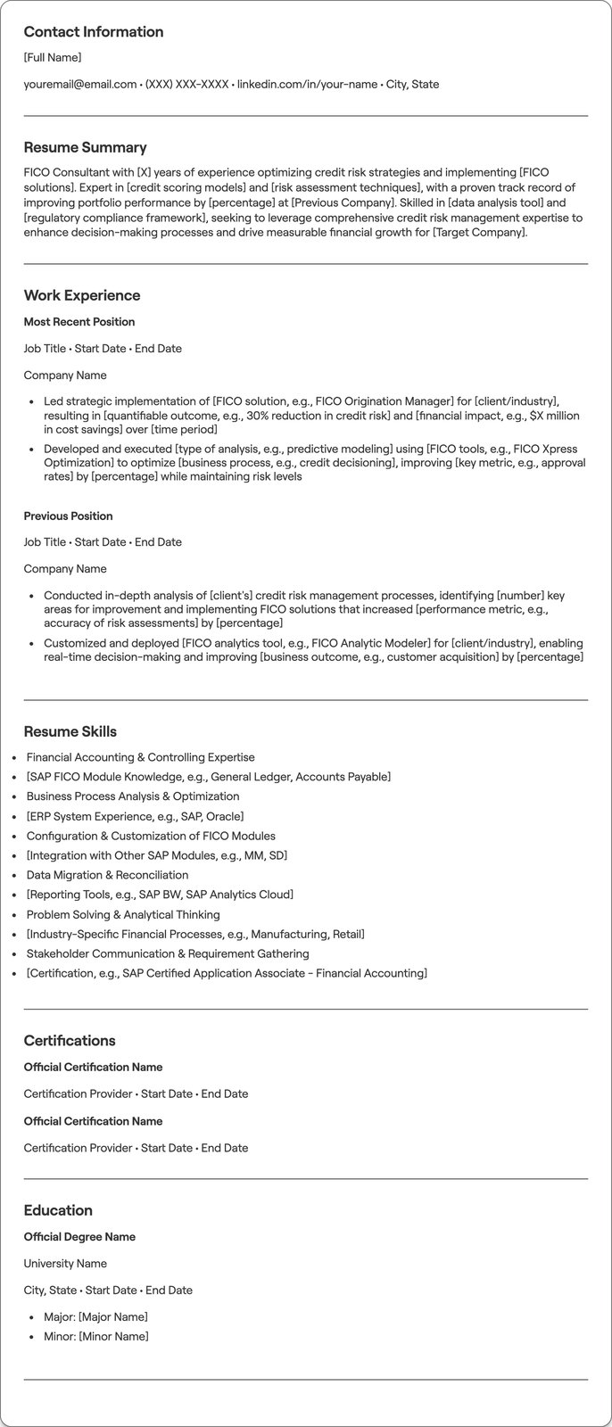 FICO Consultant resume example