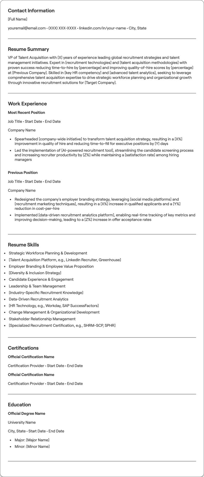VP of Talent Acquisition resume example