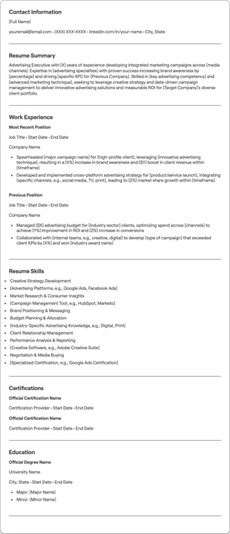 Advertising Executive resume example