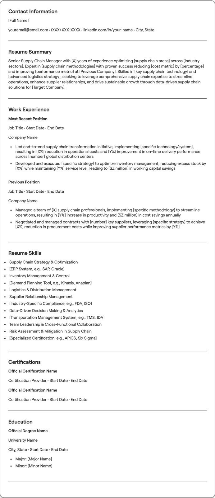 Senior Supply Chain Manager resume example