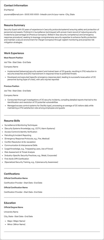 Security Guard resume example
