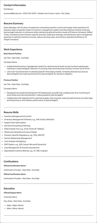 Stock Manager resume preview