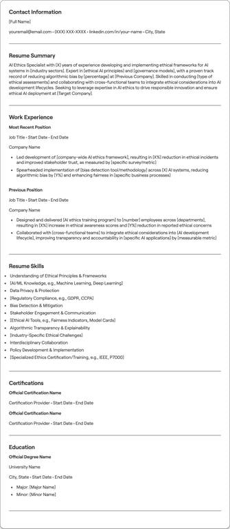 AI Ethics Specialist resume example