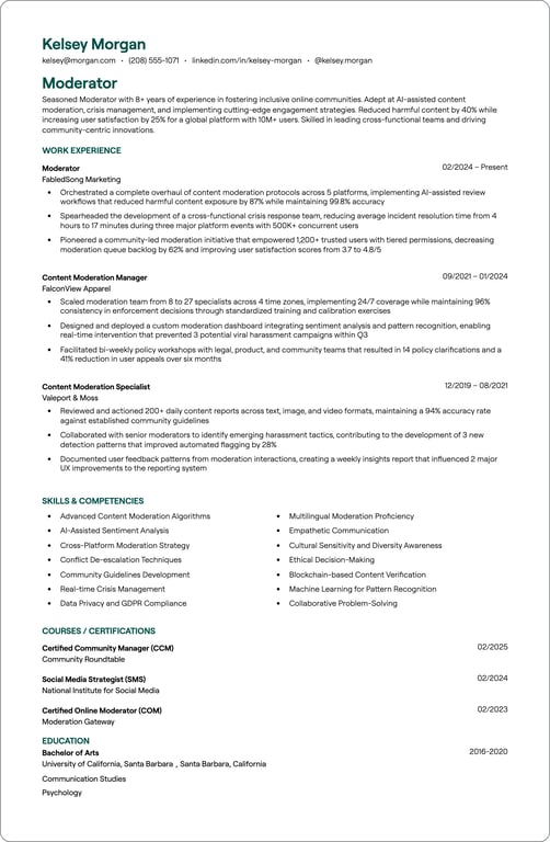 Moderator resume preview