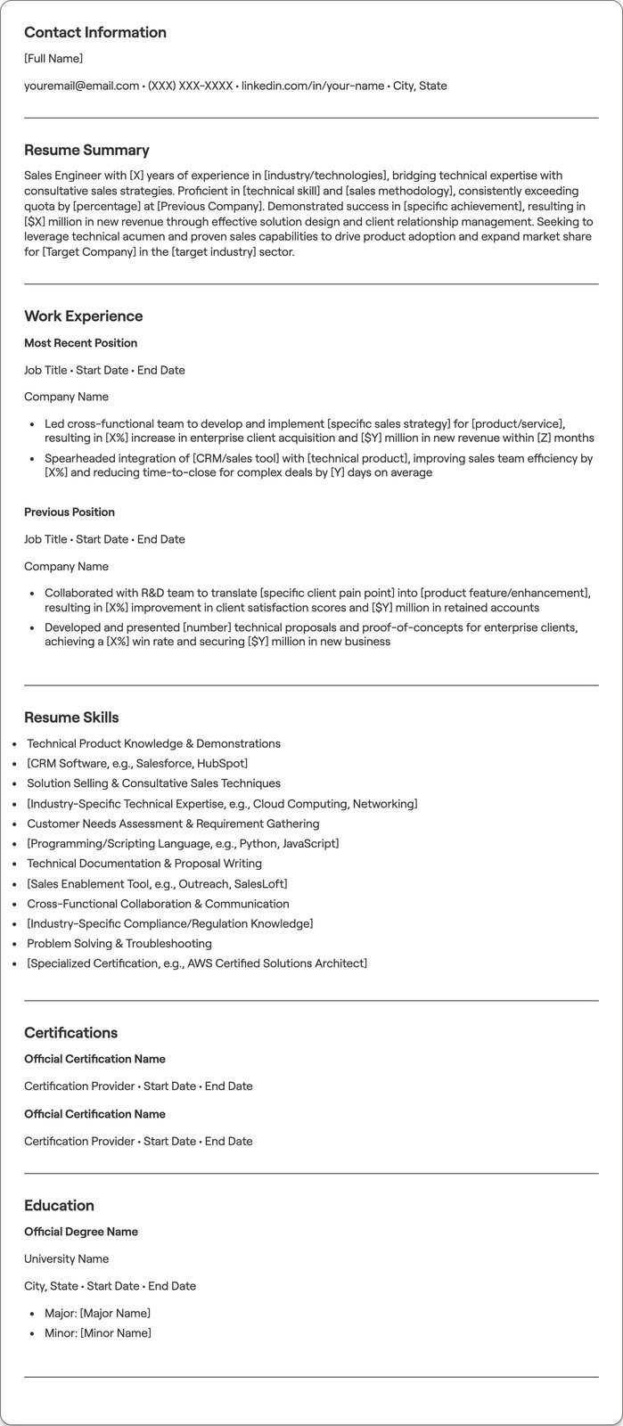 Sales Engineer resume example