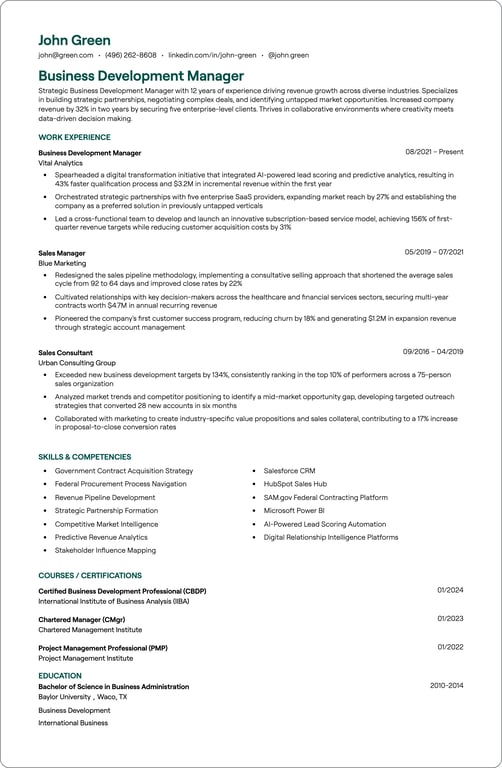 Business Development Manager resume example