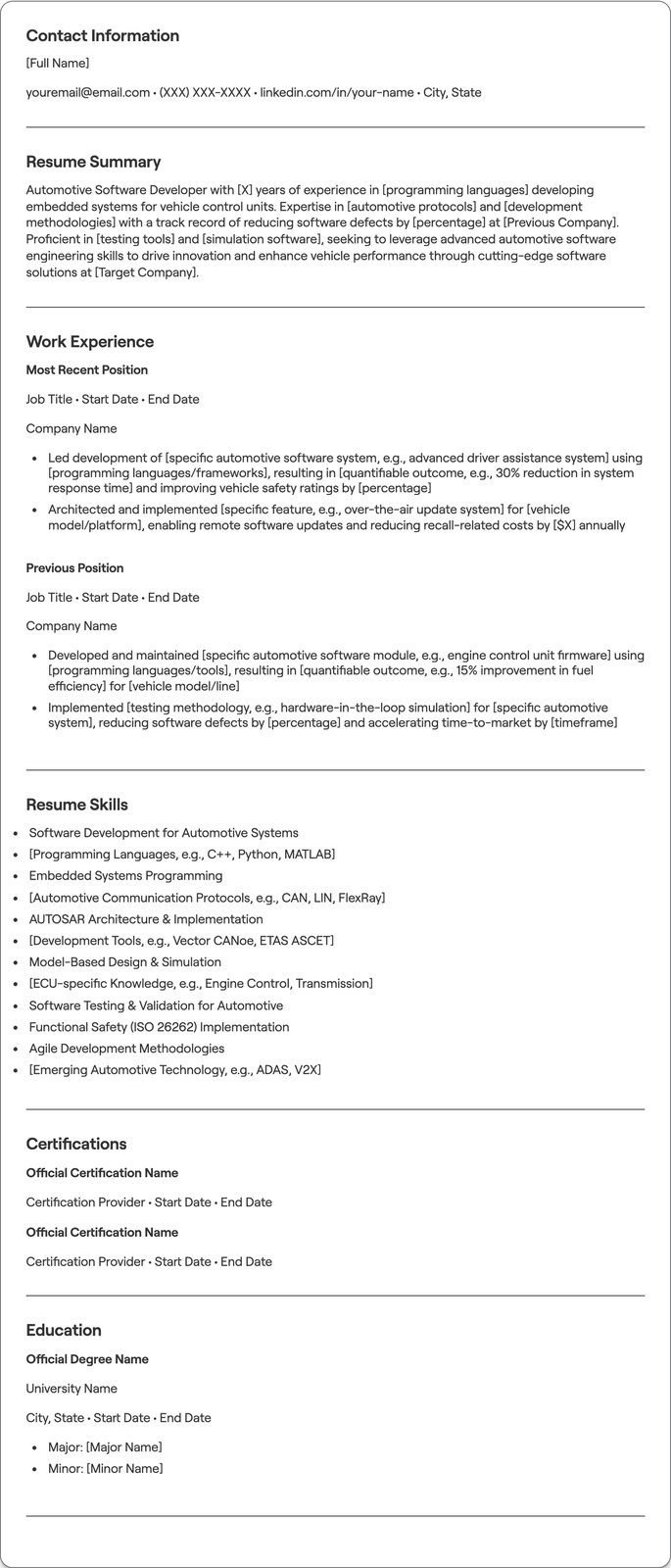 Automotive Software Developer resume example
