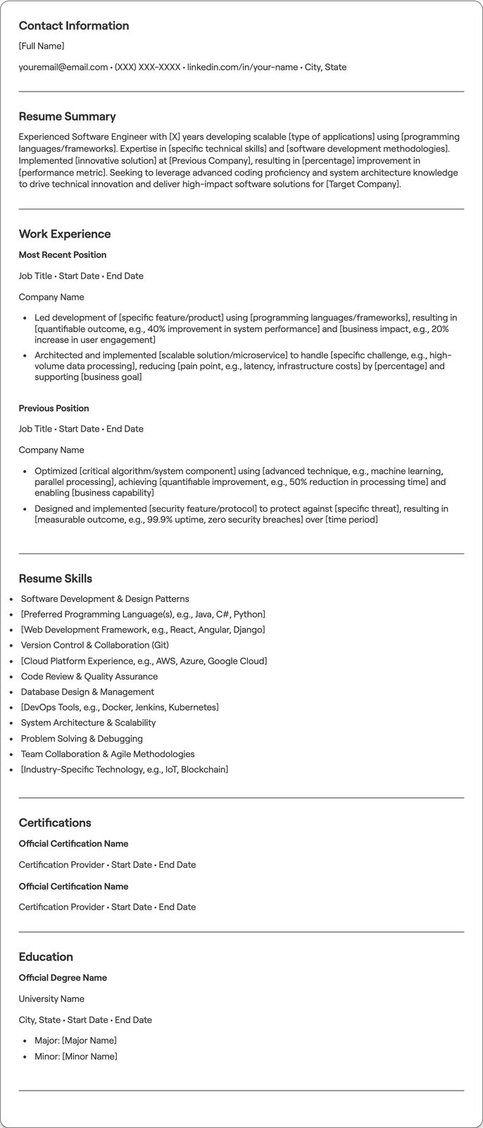 Experienced Software Engineer resume example