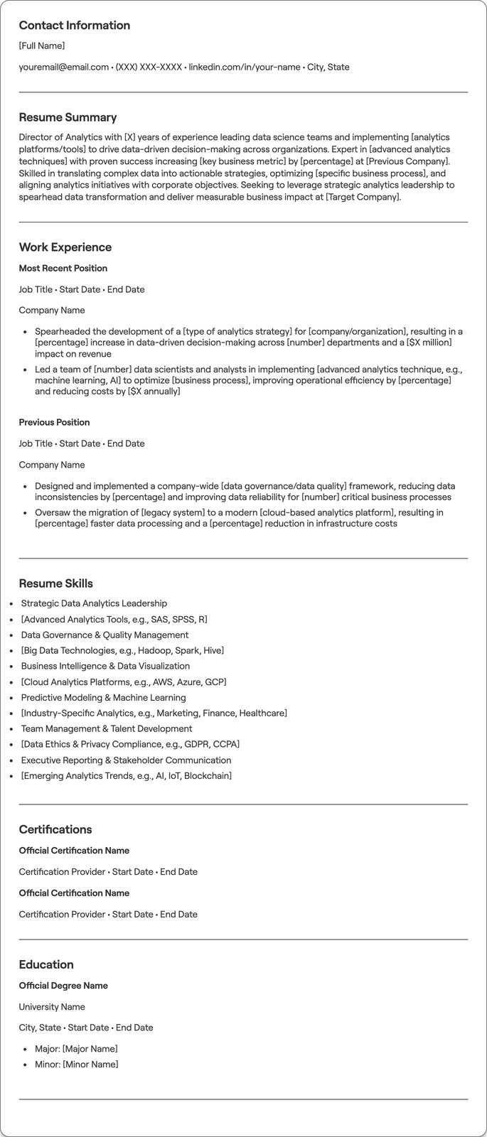 Director of Analytics resume example