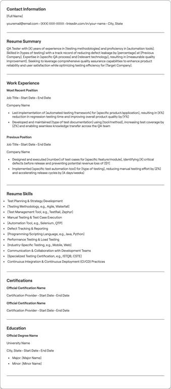 QA Tester resume example