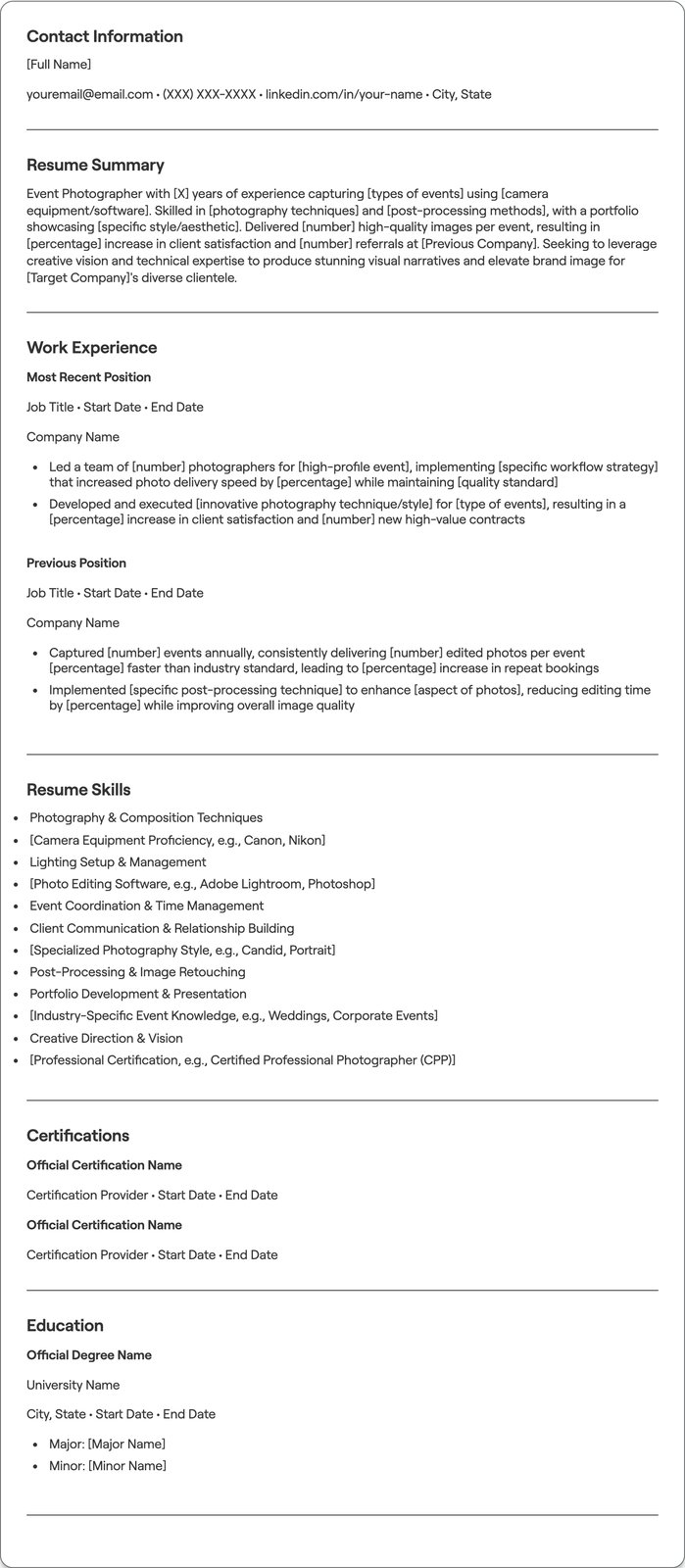 Event Photographer resume example