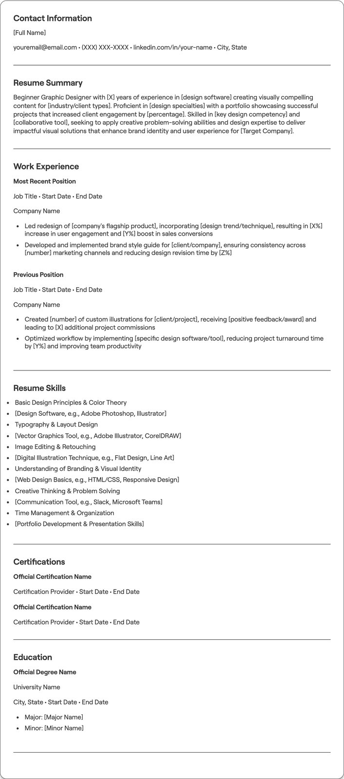 Beginner Graphic Designer resume example