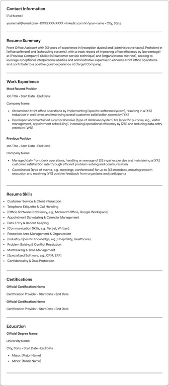 Front Office Assistant resume example