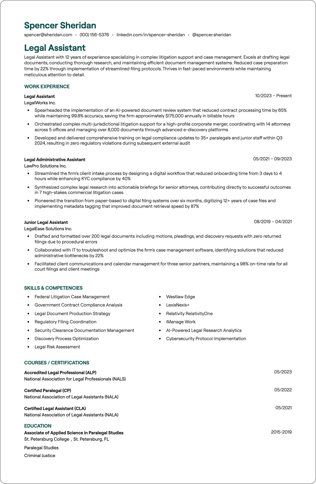 Legal Intern resume example