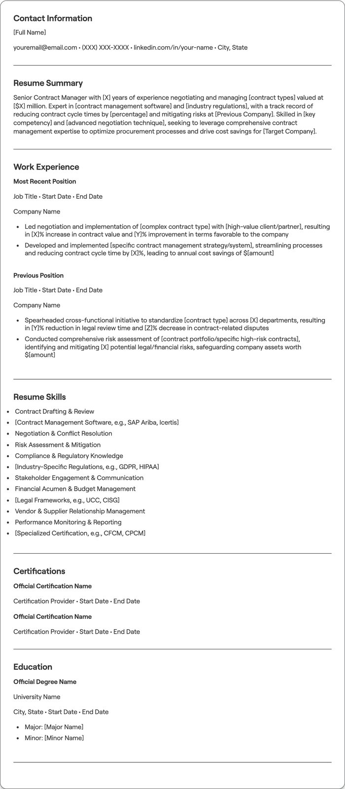 Senior Contract Manager resume example