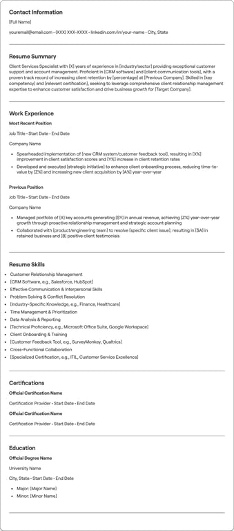 Client Services Specialist resume example