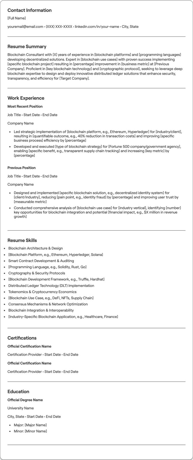 Blockchain Consultant resume example