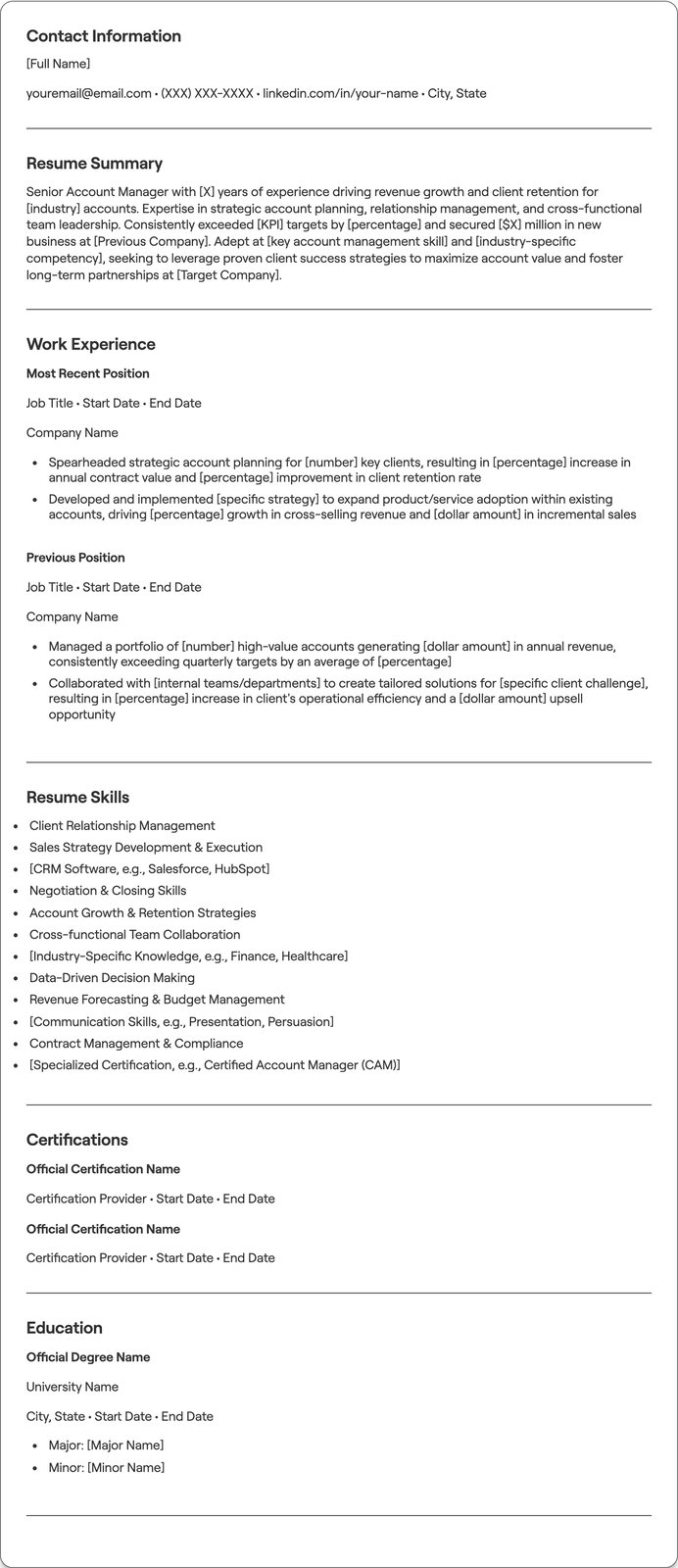 Senior Account Manager resume example