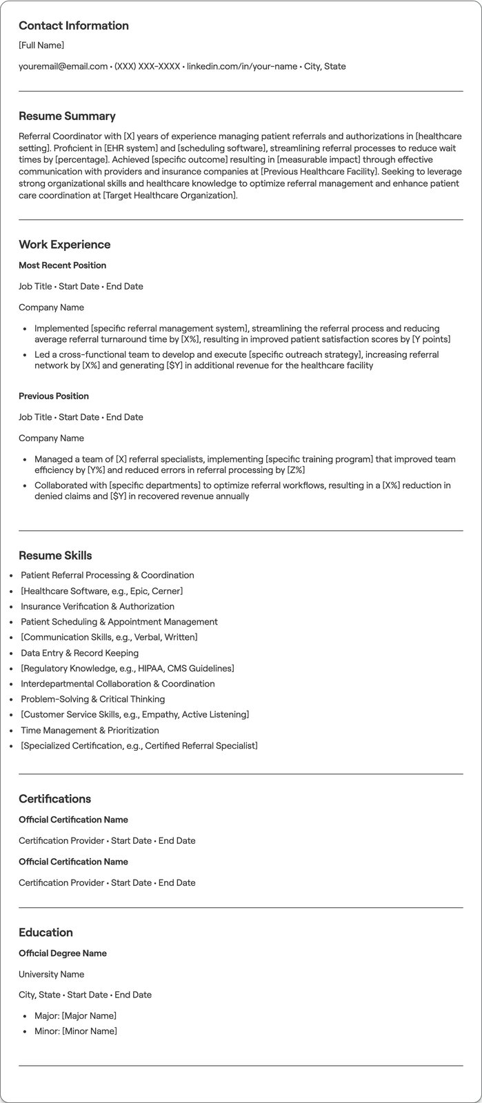 Referral Coordinator resume example