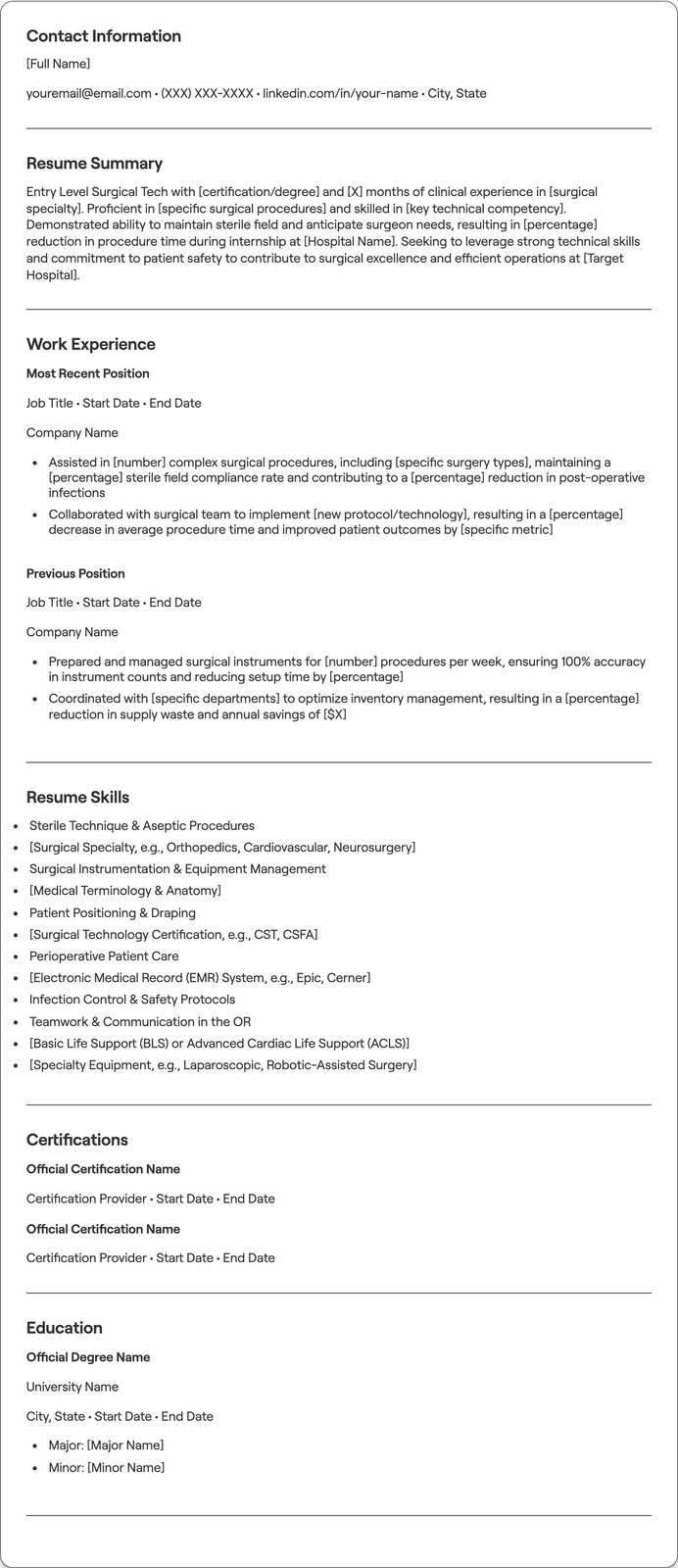 Entry Level Surgical Tech resume example