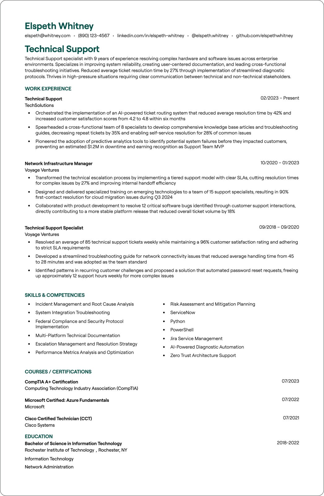 Technical Support resume example
