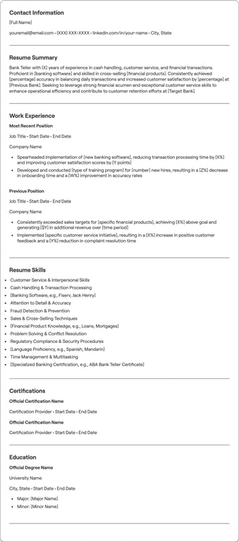 Bank Teller resume example