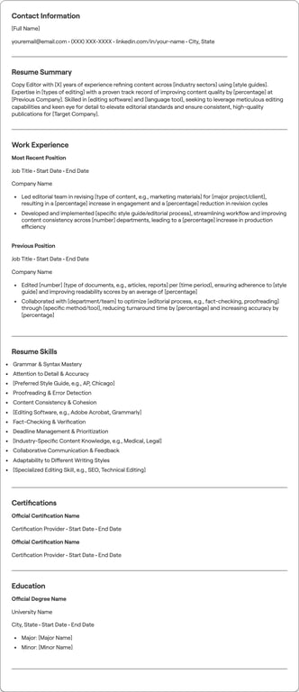 Copy Editor resume example