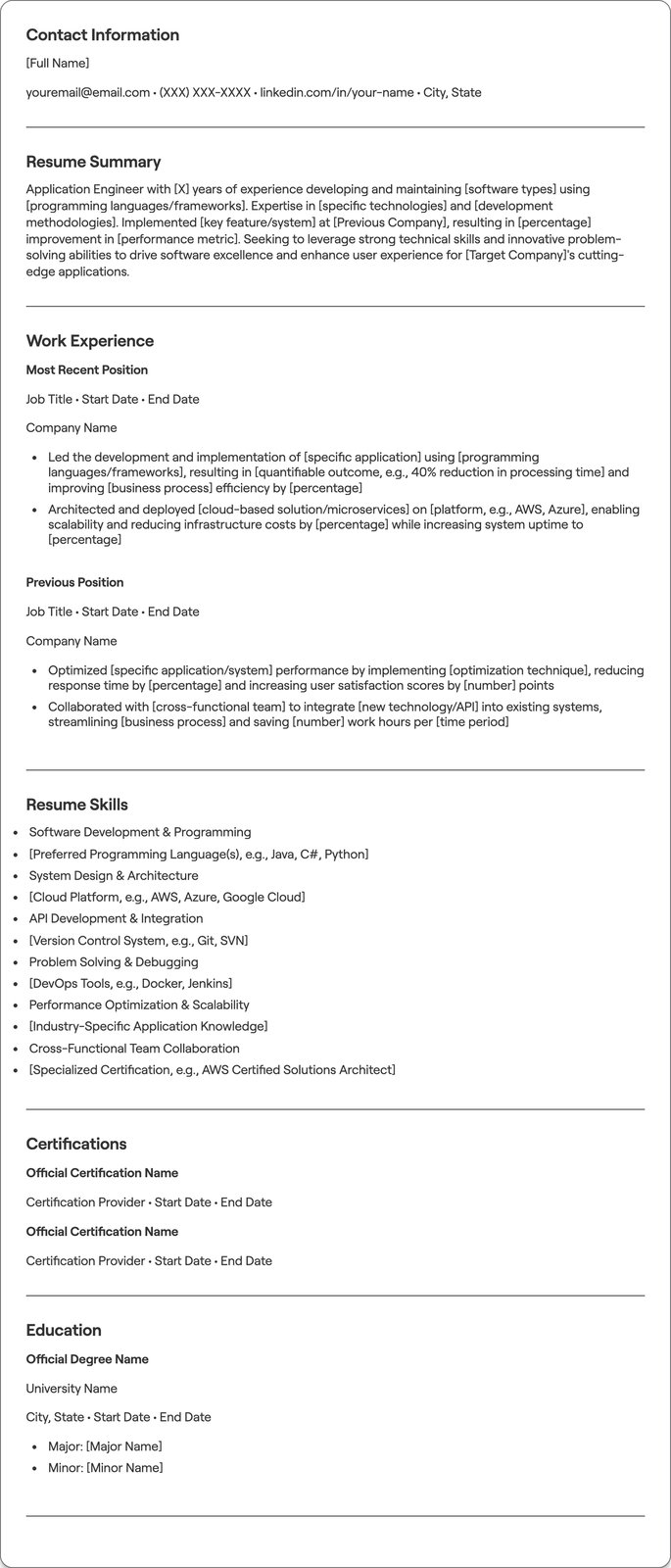 Application Engineer resume example