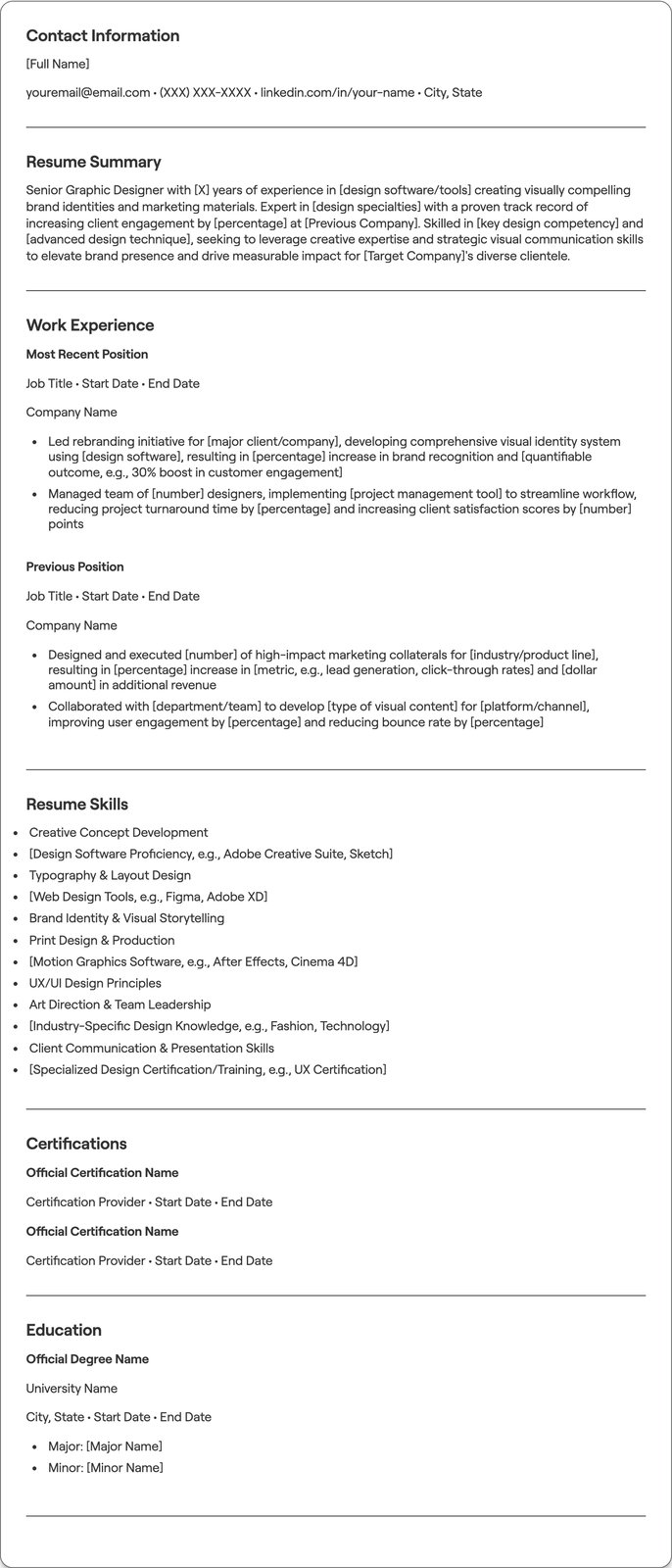 Senior Graphic Designer resume example