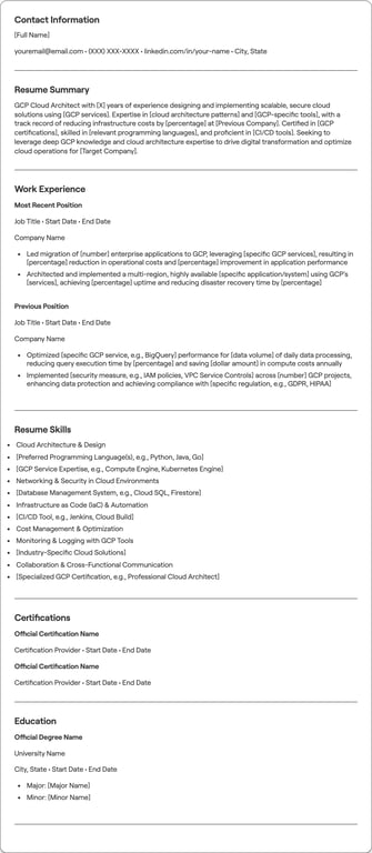 GCP resume example