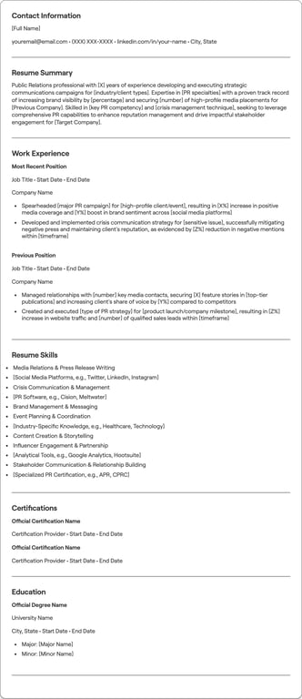 Public Relations resume example