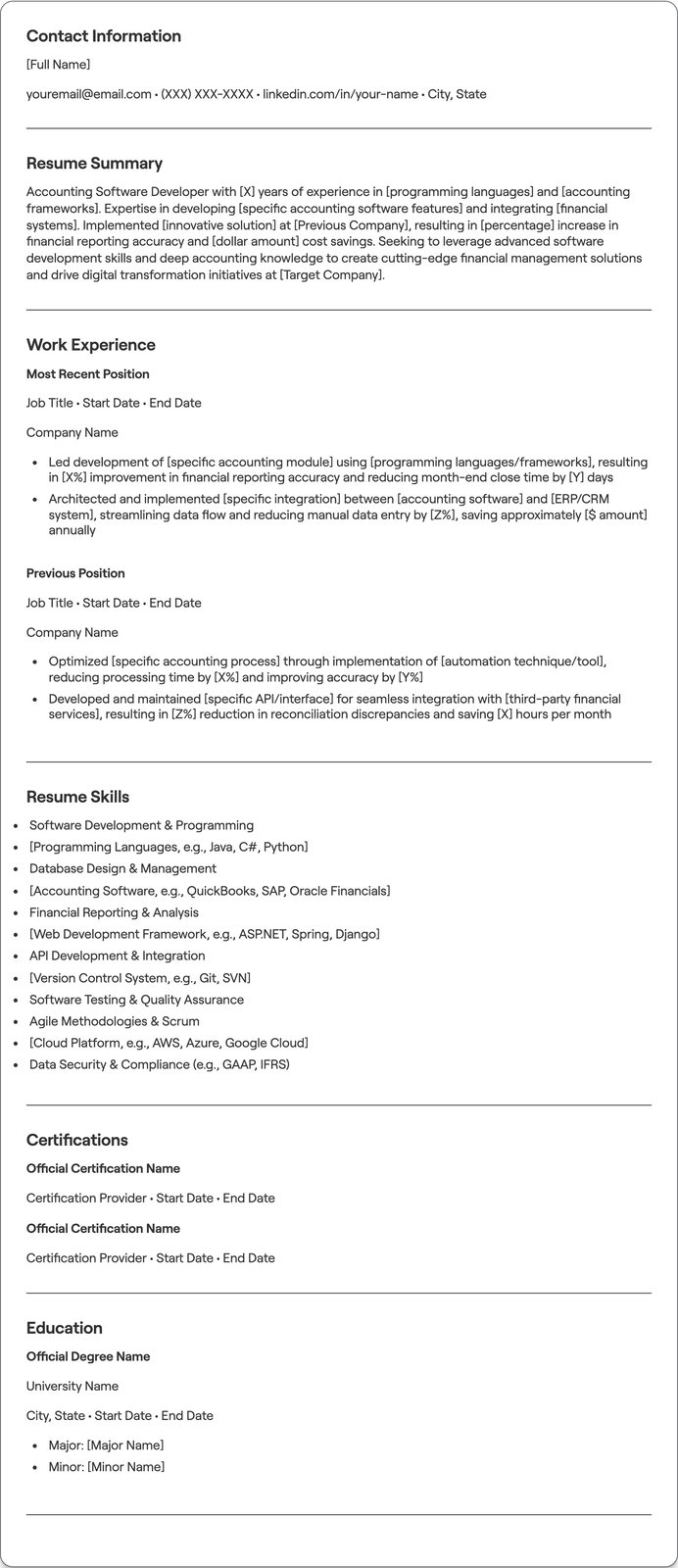 Accounting Software Developer resume example