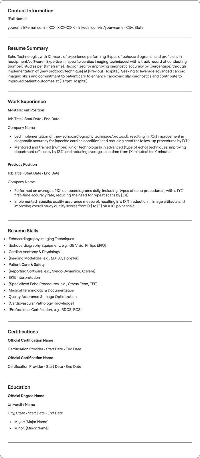 Echo Technologist resume example