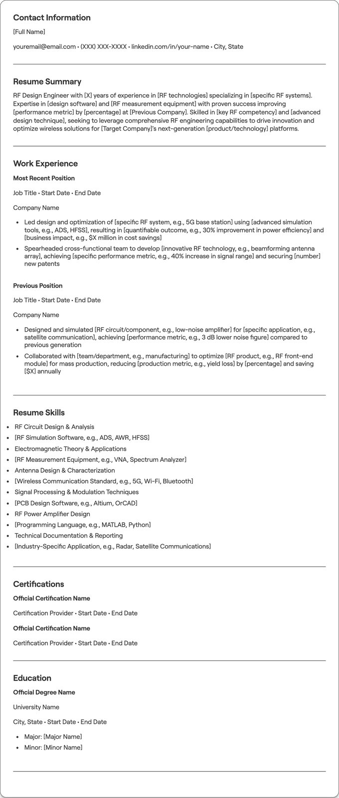 RF Design Engineer resume example