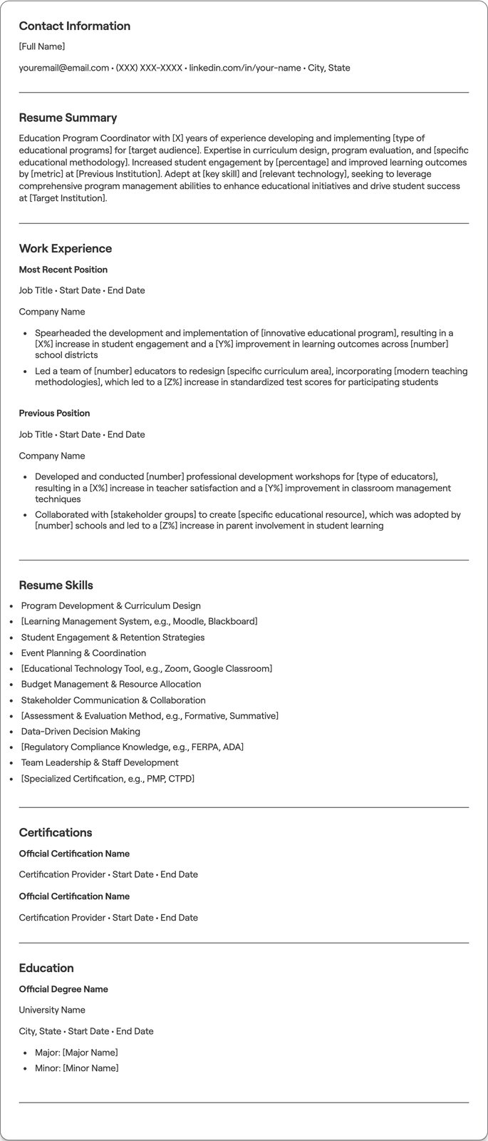 Education Program Coordinator resume example