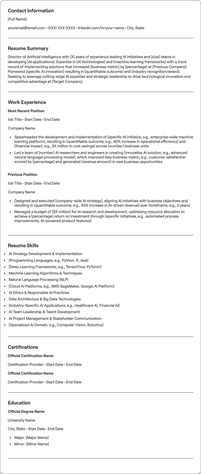Director of Artificial Intelligence resume example