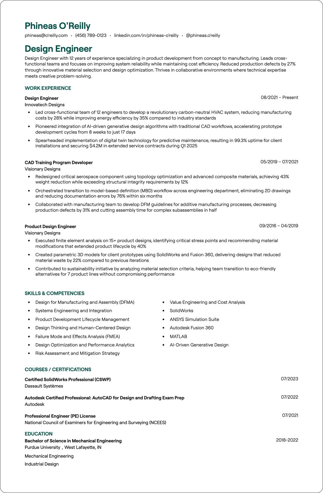 Technical Designer resume example
