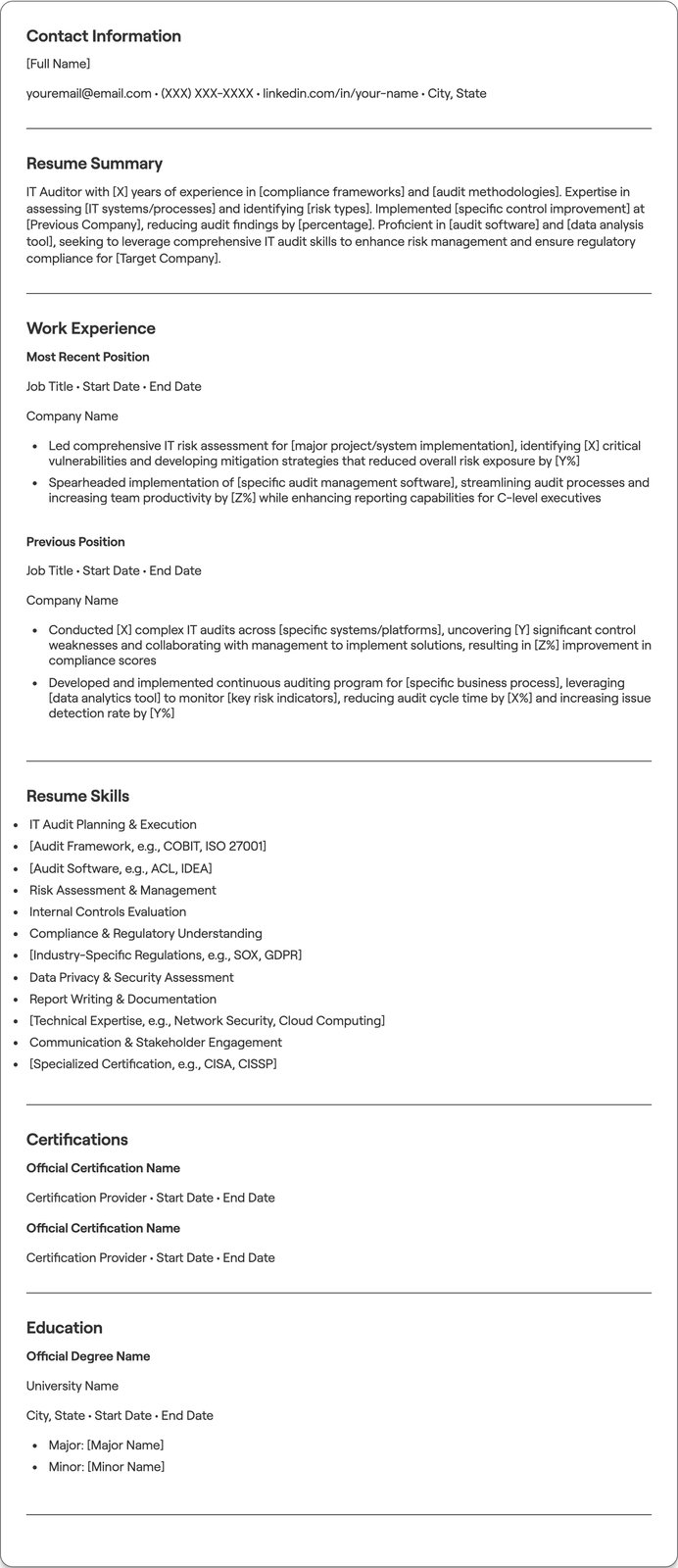 IT Auditor resume example