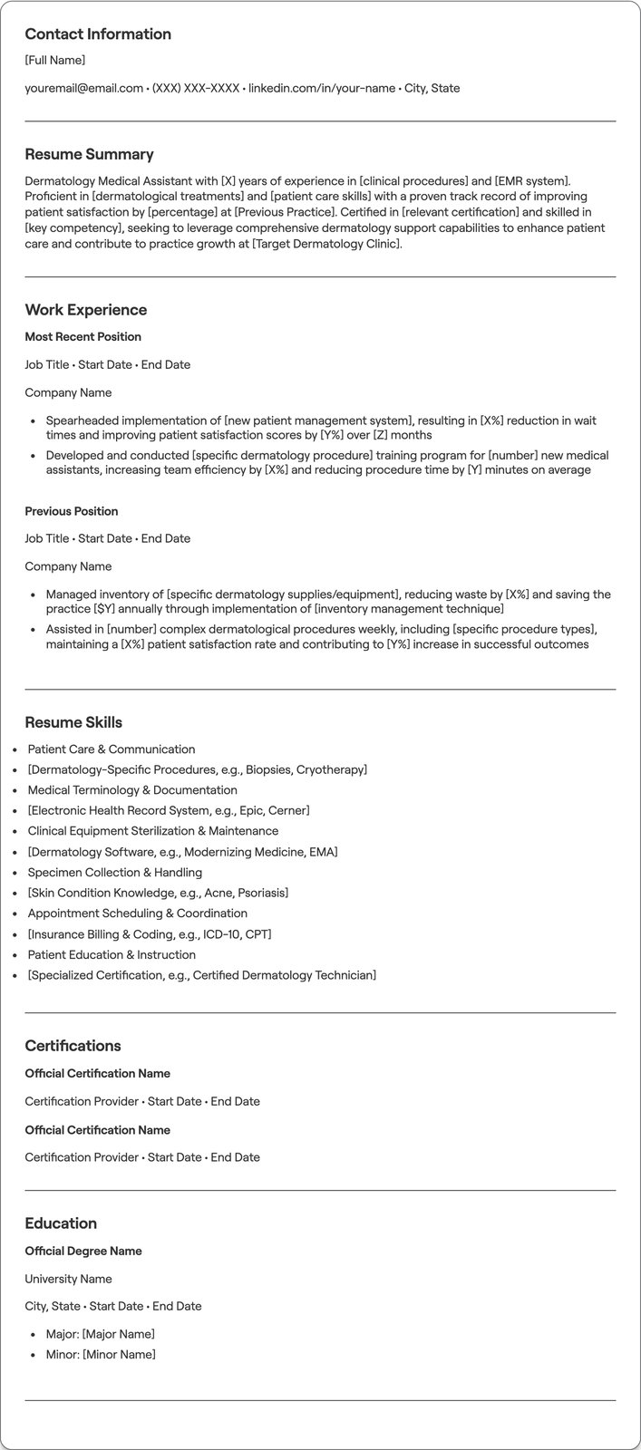 Dermatology Medical Assistant resume example
