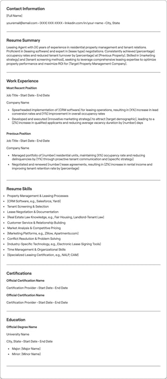 Leasing Agent resume preview