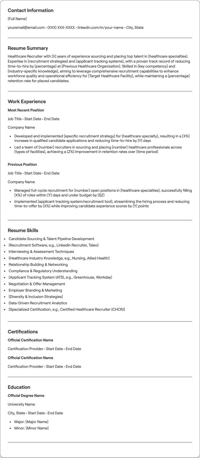 Healthcare Recruiter resume example