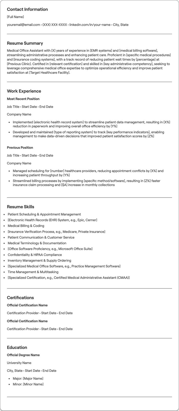 Medical Office Assistant resume example