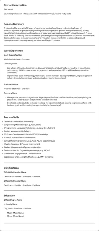 Engineering Manager resume preview