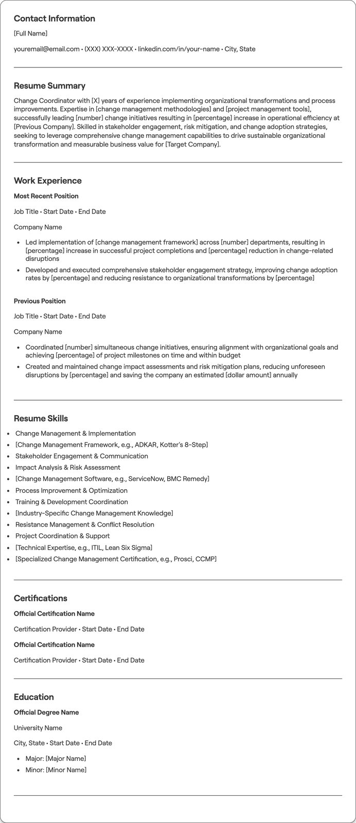 Change Coordinator resume example