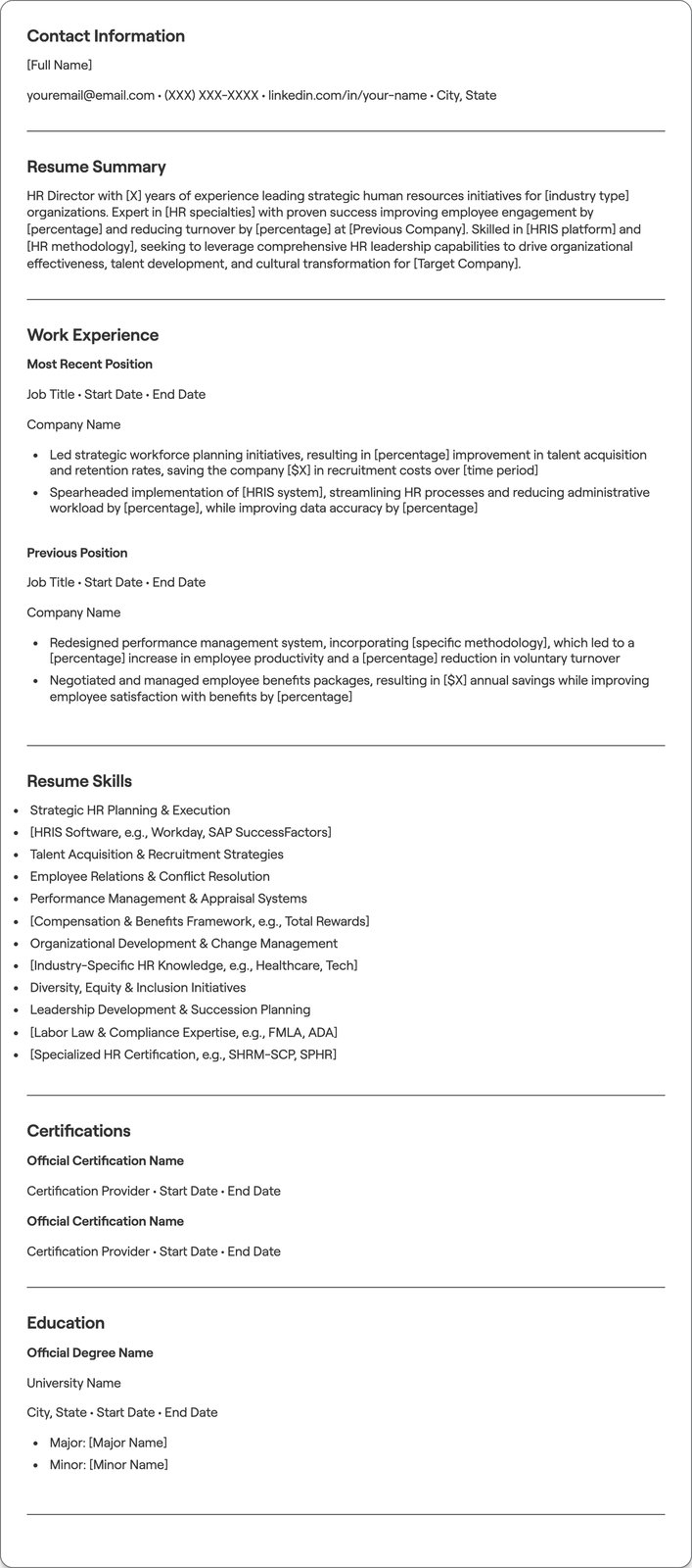 HR Director resume example